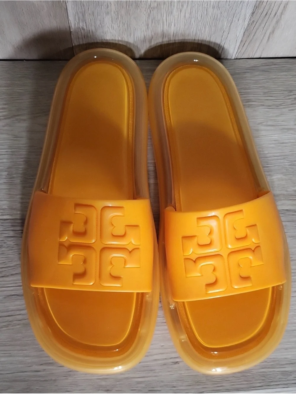 Tory Burch Bubble Slide Sandals Orange Logo Platform Slides Womens 9B